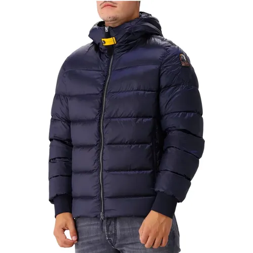 Navy Blaue Kapuzen-Daunen-Bomberjacke , Herren, Größe: 2XL - Parajumpers - Modalova