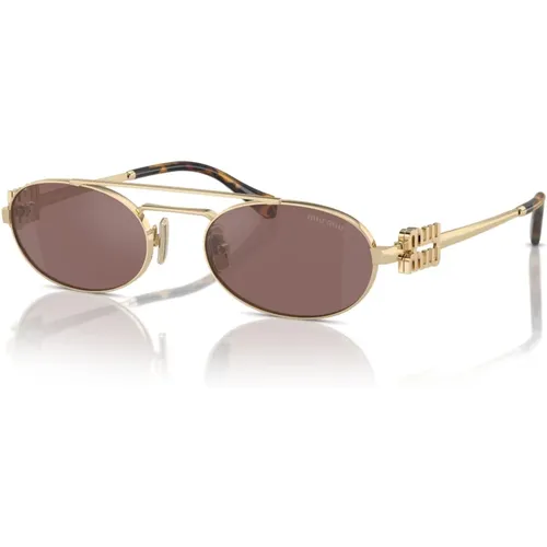 Stilvolle Sonnenbrille in blassgold/braun , Damen, Größe: 53 MM - Miu Miu - Modalova