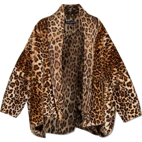 Leopard Faux Fur Jacket , female, Sizes: XS - Dolce & Gabbana - Modalova