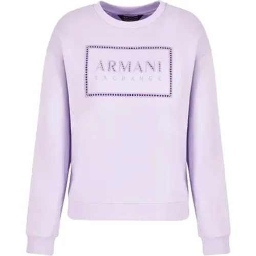 Cotton Crewneck Sweater Lilac , female, Sizes: S, XS - Armani Exchange - Modalova