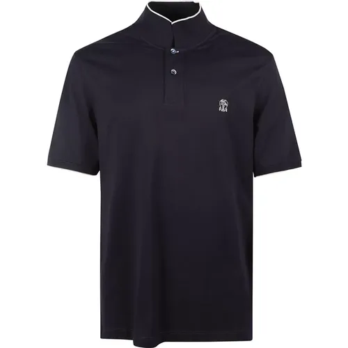 Navy Blue Polo Shirt with Embroidered Logo , male, Sizes: L - BRUNELLO CUCINELLI - Modalova