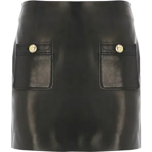 Leather Mini Skirt with Logoed Buttons , female, Sizes: XS - Palm Angels - Modalova