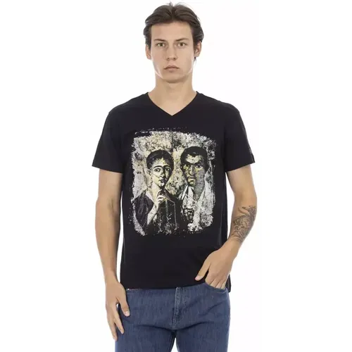 Elegantes V-Ausschnitt T-Shirt mit Frontprint , Herren, Größe: L - Trussardi - Modalova