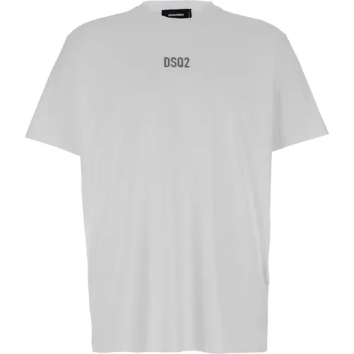 Weißes Crewneck T-Shirt mit Metall-Logo - Dsquared2 - Modalova