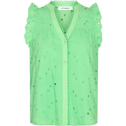Embroidered Lime Top with Ruffle Sleeves , female, Sizes: XL, XS - Co'Couture - Modalova