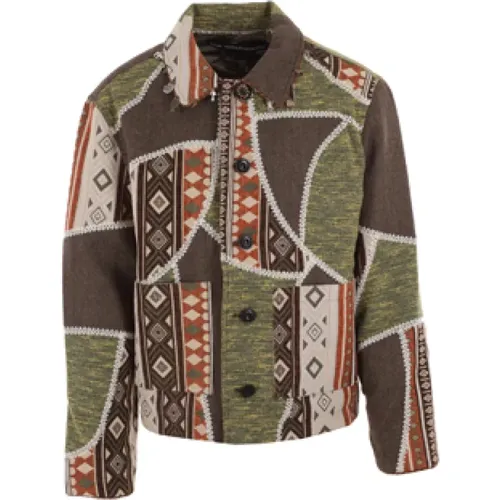 Multicolored Jacquard Patchwork Coat with Metal Inserts , male, Sizes: L - Andersson Bell - Modalova