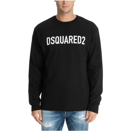 Gemustertes Logo Langarm T-Shirt , Herren, Größe: M - Dsquared2 - Modalova