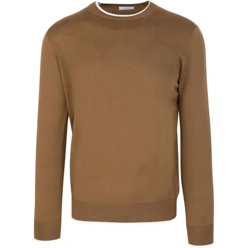 Brauner Pullover Regular Fit Rundhalsausschnitt 100% Schurwolle , Herren, Größe: L - Paolo Pecora - Modalova