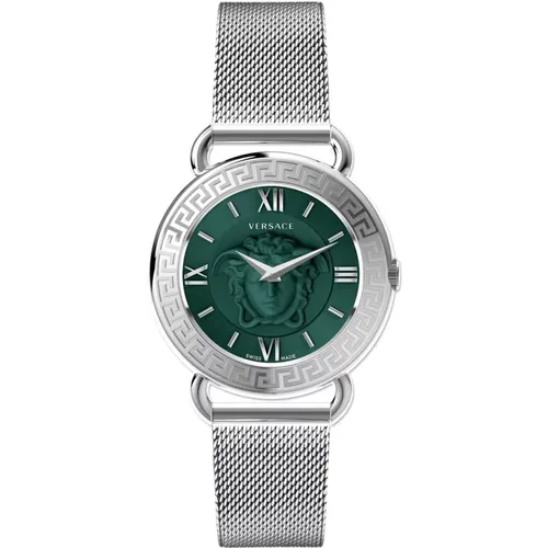Medusa Green Dial Stainless Steel Watch , female, Sizes: ONE SIZE - Versace - Modalova