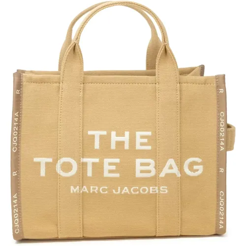 Kamel Kleine Tote Handtasche,Braune Shopper Tote Tasche mit weißem Riemen - Marc Jacobs - Modalova