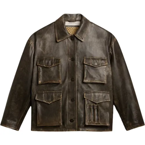 Distressed Leather Jacket , female, Sizes: 2XS, XS - Golden Goose - Modalova