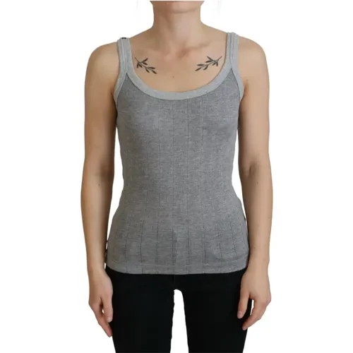 Graues Baumwoll-Modal Tank Top T-Shirt , Damen, Größe: 2XS - Dolce & Gabbana - Modalova