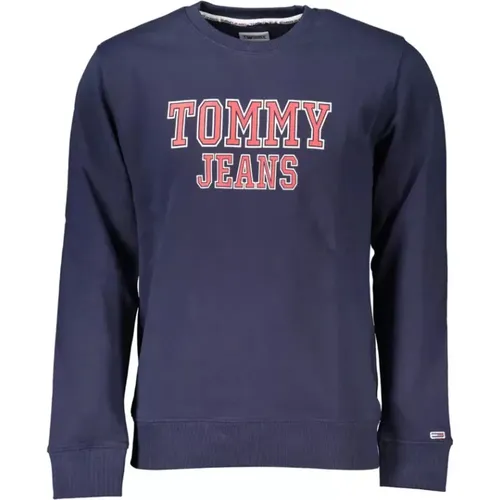 Blaue Baumwollpullover mit Logo-Print , Herren, Größe: S - Tommy Hilfiger - Modalova