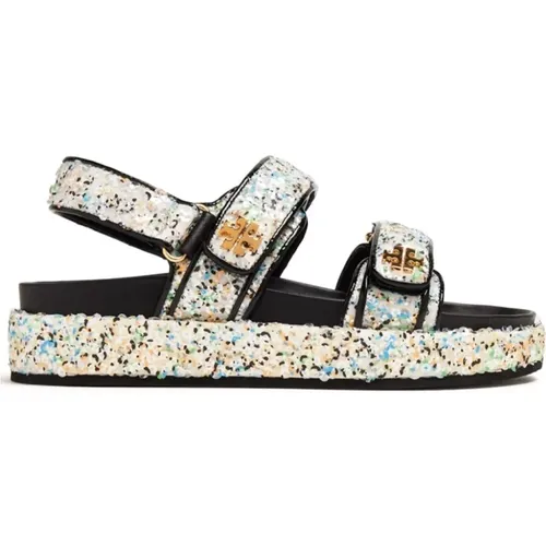 Mesh Sequin Sandalen Double T Motif , Damen, Größe: 37 1/2 EU - TORY BURCH - Modalova