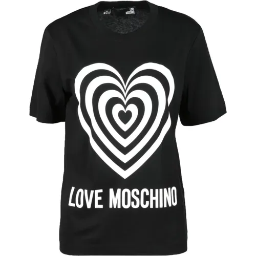 Baumwoll-T-Shirt mit Stilvollem Design , Damen, Größe: L - Love Moschino - Modalova