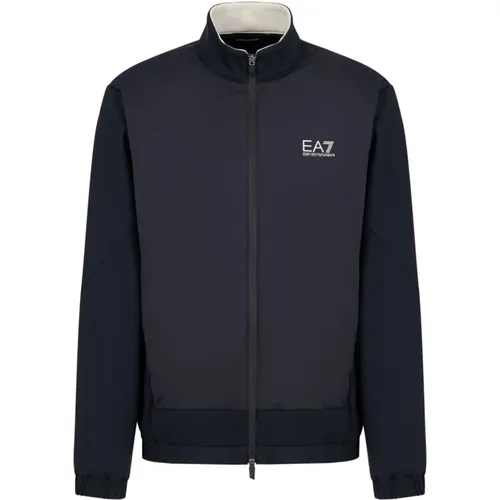 Blauer Panel-Pullover mit Logoaufdruck , Herren, Größe: 3XL - Emporio Armani EA7 - Modalova