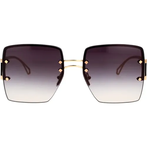 Einzigartige quadratische Sonnenbrille aus Metall mit roségoldenem Rahmen und grauen Verlaufsgläsern - Bvlgari - Modalova