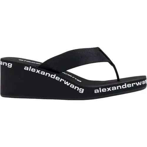 Schwarze Sandalen mit Logo und Eckiger Spitze , Damen, Größe: 38 EU - alexander wang - Modalova