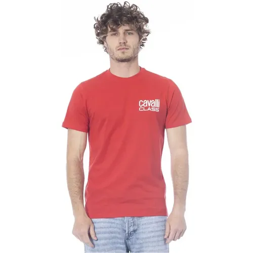 Rotes Logo-Print Baumwoll-T-Shirt , Herren, Größe: L - Cavalli Class - Modalova