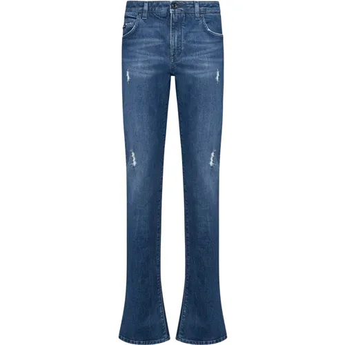 Slim-Cut Ripped Jeans mit Logo-Detailing,Blaue Skinny-Fit Denim Jeans mit Used-Effekt - Dolce & Gabbana - Modalova