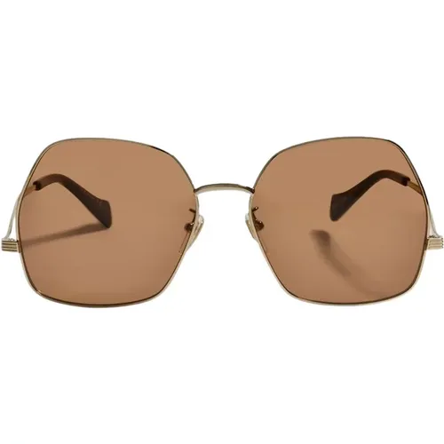 Sonnenbrille aus braunem Metall (Gg0972S) , Damen, Größe: ONE Size - Gucci - Modalova