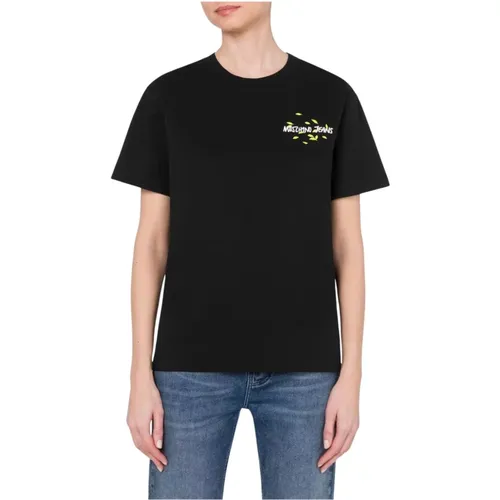 Schwarzes T-Shirt mit kurzen Ärmeln und regulärer Passform , Damen, Größe: L - Moschino - Modalova