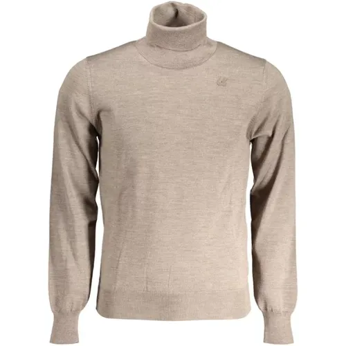 Brauner Wollrollkragenpullover mit Applikation , Herren, Größe: 2XL - K-way - Modalova