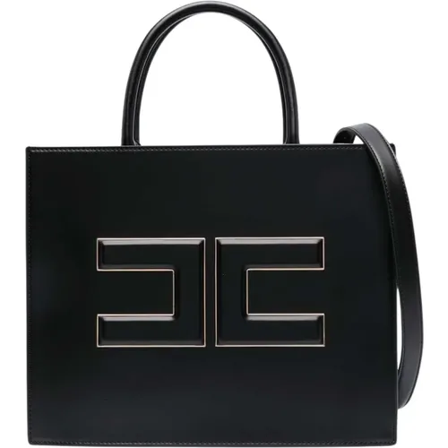 Shopping Bag with Logo Plaque , female, Sizes: ONE SIZE - Elisabetta Franchi - Modalova
