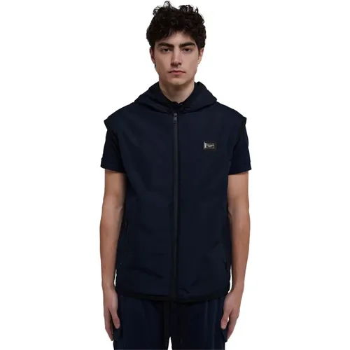 Blaue Baumwoll-Jersey Weste Jacke mit Kapuze und Reißverschluss - Dolce & Gabbana - Modalova