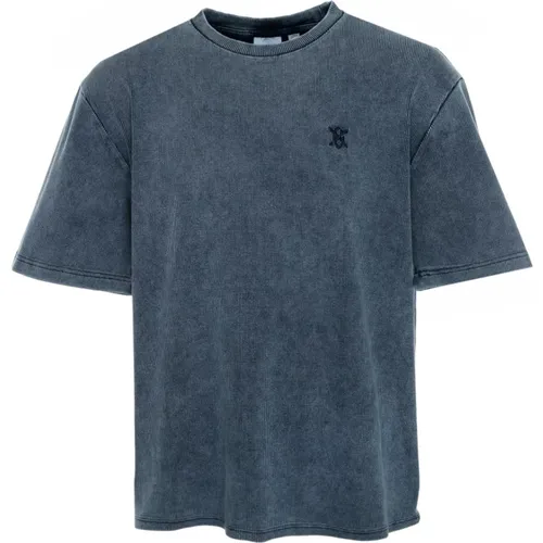 Denim Gewaschenes T-Shirt mit Besticktem Logo , Herren, Größe: XL - Daily Paper - Modalova