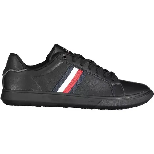 Schwarzer Polyester Sneaker , Herren, Größe: 45 EU - Tommy Hilfiger - Modalova