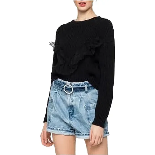 Baumwoll-Sweatshirt mit Rippstrick-Detail , Damen, Größe: M - Replay - Modalova