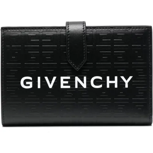 Schwarze Logo-Print Leder Bi-Fold Brieftasche , Damen, Größe: ONE Size - Givenchy - Modalova