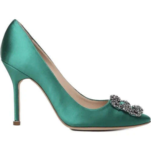 Grüne Satin High Heel Décolleté , Damen, Größe: 37 EU - Manolo Blahnik - Modalova