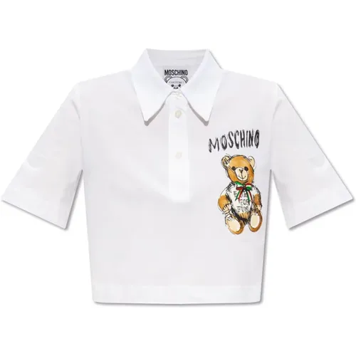 Gekürztes Poloshirt mit Logo - Moschino - Modalova