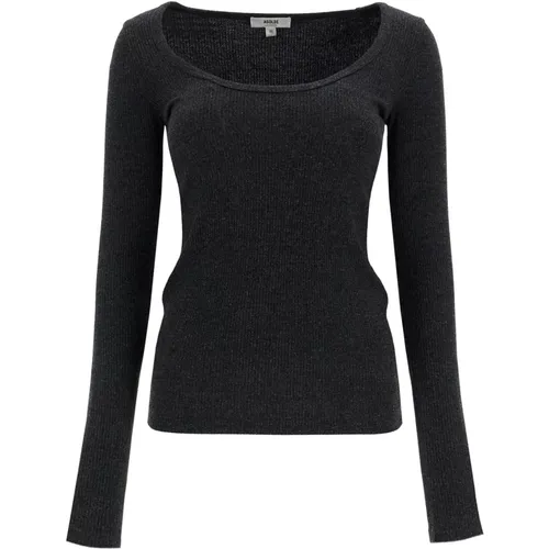 Geripptes Langarmshirt mit Tiefem Ausschnitt , Damen, Größe: M - Agolde - Modalova