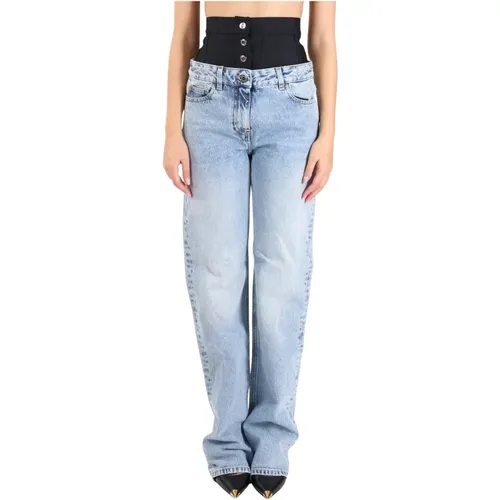 Cotton straight leg jeans with neoprene corset , female, Sizes: W25, W28, W26, W29, W27 - Elisabetta Franchi - Modalova