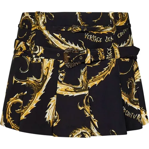 Schwarzer und Goldener Plissierter Minirock , Damen, Größe: 2XS - Versace Jeans Couture - Modalova