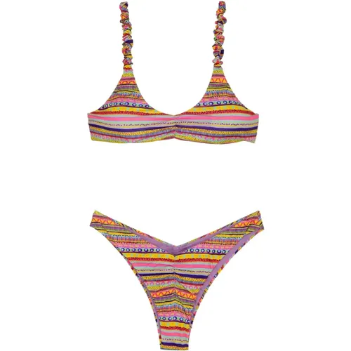 Seashell Bikini Set Lycra Gemustert , Damen, Größe: L - Me-Fui - Modalova