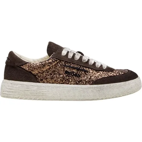 Niedrige Glitter-Sneakers mit braunem Wildleder , Damen, Größe: 35 EU - Ghoud - Modalova