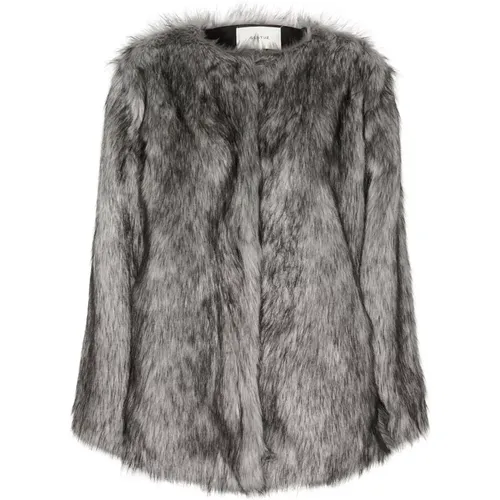 Oversized Faux Fur Coat Grey , Damen, Größe: M - Gestuz - Modalova