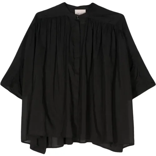 Schwarze Halbtransparente Bluse mit Details , Damen, Größe: M - Semicouture - Modalova