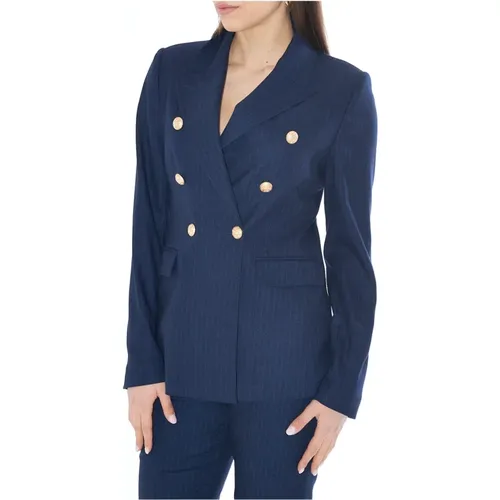 Blauer Damenblazer Doppelreihiges Design , Damen, Größe: L - YES ZEE - Modalova