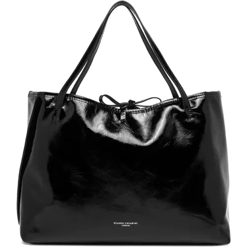 Patent-effect leather shopping bag with bow closure , female, Sizes: ONE SIZE - Gianni Chiarini - Modalova