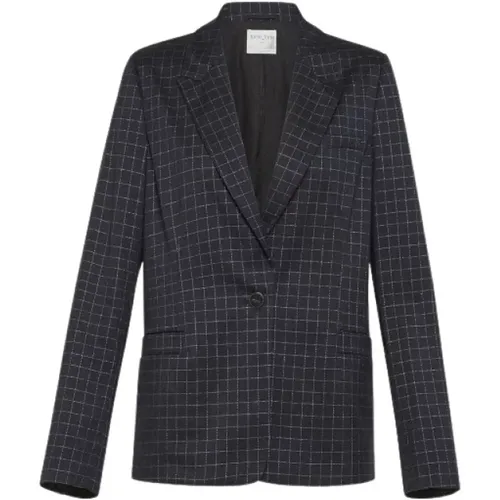 Check Boxy Blazer Nero , female, Sizes: M, S - Forte Forte - Modalova