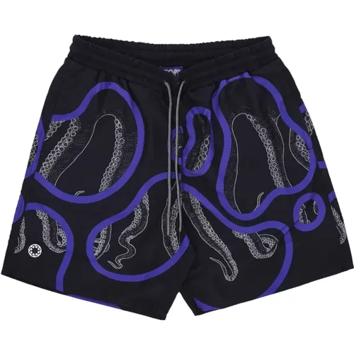 Schwarze Badehose mit Tentakeldruck , Herren, Größe: XL - Octopus - Modalova