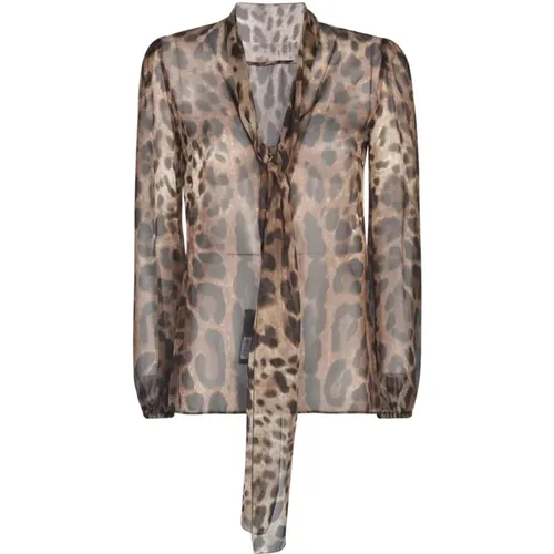 Leopard Print Silk Blouse , female, Sizes: S - Dolce & Gabbana - Modalova