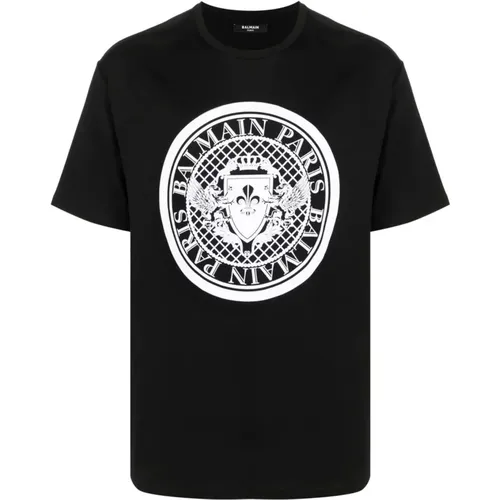 Cotton Logo Print T-Shirt , male, Sizes: XL, L, 2XL, M, S - Balmain - Modalova