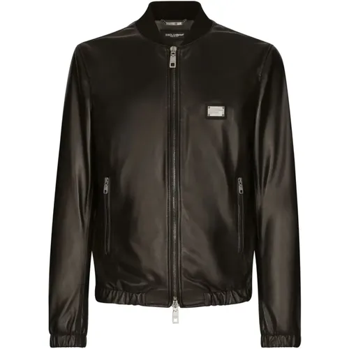 Lightweight Leather Bomber Jacket , male, Sizes: 2XL, XL - Dolce & Gabbana - Modalova