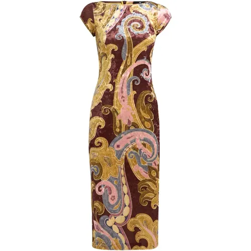 Burgundy Paisley Print Midi Dress , female, Sizes: XS, S, M, 2XS - ETRO - Modalova